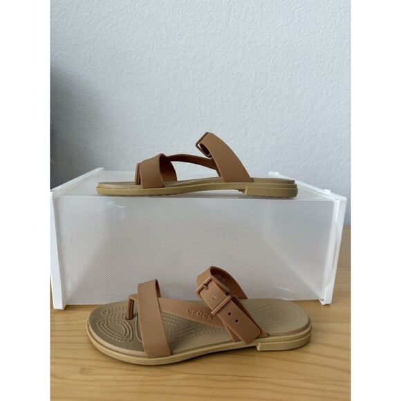 Crocs Tulum Strappy Slide Sandals Womens 6 Tan Open Toe Summer Comfort Casual - Picture 2 of 7